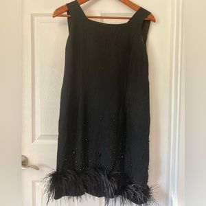 Vintage ilgwu Black Cocktail Dress with Beads and Feathers